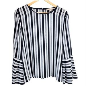 LOFT Flared Bell Sleeves Blouse in black and white stripes.